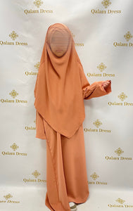 Abaya + khimar a enfiler petite fille aid ensemble de priere soie de medine rose saumon qalam dress boutique