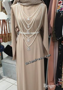 Robe abaya tissu de haute qualite avec ceinture beige boutique de femmes musulmanes qalam dress
