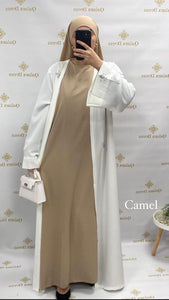 Fond de robe sans manches en soie de medine beige blanc ou noir mode modeste qalam dress 