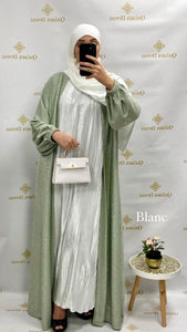 Fond de robe sans manches plissé satin abaya hijeb hijab tunique jilbeb mode modeste fashion qalam dress boutique musulmane femme voilées hijab france robe abaya blanche