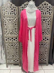 Kimono classy strass tendance hijab soie de médine rose pailleté style dubai boutique femmes musulmanes 
