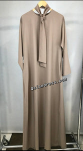 Robe abaya tissu de haute qualite avec ceinture beige champagne noir boutique de femmes musulmanes qalam dress