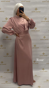 Robe Amal satiné strass abaya hijeb hijab tunique jilbeb mode modeste fashion qalam dress boutique musulmane femme voilées hijab france robe abaya blanche