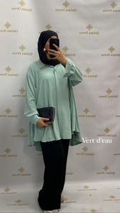 Tunique jazz longue tendance chemise large mastour mastoura modest fashion abaya hijeb hijab tunique jilbeb mode modeste fashion qalam dress boutique musulmane femme voilées hijab france robe abaya blanche