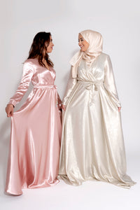 Robe du Soir Shiny Création Satin Glacé Rose clair - Tendance Hijab