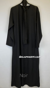 new robe abaya evasee a nouer en soie de medine classy hijab noir mode modest fashion mastour evenement qalam dress 