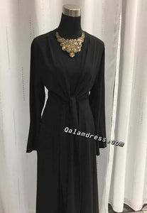 new abaya black evasee a nouer en soie de medine classy hijab mode modest fashion qalam dress boutique 