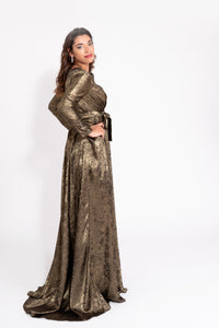 Robe du Soir Shiny Création Satin Noir Dorée - Tendance Hijab
