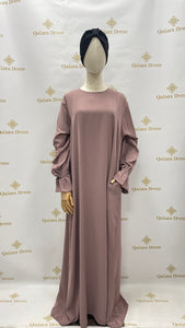 Abaya en soie de medine manches tulipes convient aux grandes de taille 2332 tendance hijab mode modeste vieux rose boutique de femmes musulmanes 