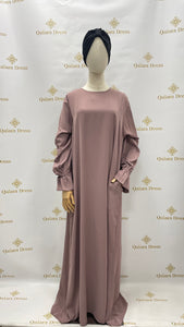 Abaya en soie de medine manches tulipes convient aux grandes de taille vieu rose tendance hijab  