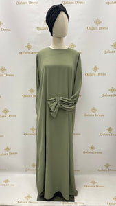 Abaya en soie de medine manches tulipes kaki convient aux grandes de taille mode modeste boutique de femmes musulmanes 