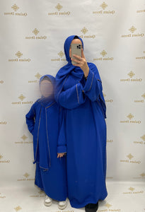 Abaya jazz voile integrer petite fille mode aid bleu éléctrique 