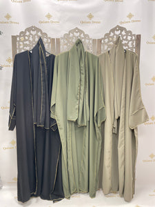 Abaya ensemble set de priere soie de medine couture or noir kaki taupe 