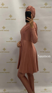 Burkini 3 pieces avec zip saumon abaya hijeb hijab tunique jilbeb mode modeste fashion qalam dress boutique musulmane femme voilées hijab france robe abaya blanche
