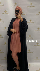 Burkini 3 pieces avec zip saumon abaya hijeb hijab tunique jilbeb mode modeste fashion qalam dress boutique musulmane femme voilées hijab france robe abaya blanche
