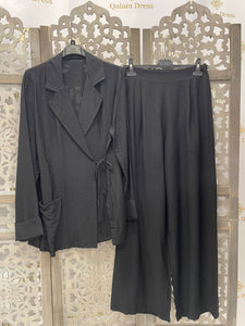 Ensemble_classy_jazz bleu denim et noir tunique et pantalon qalam dress boutique 