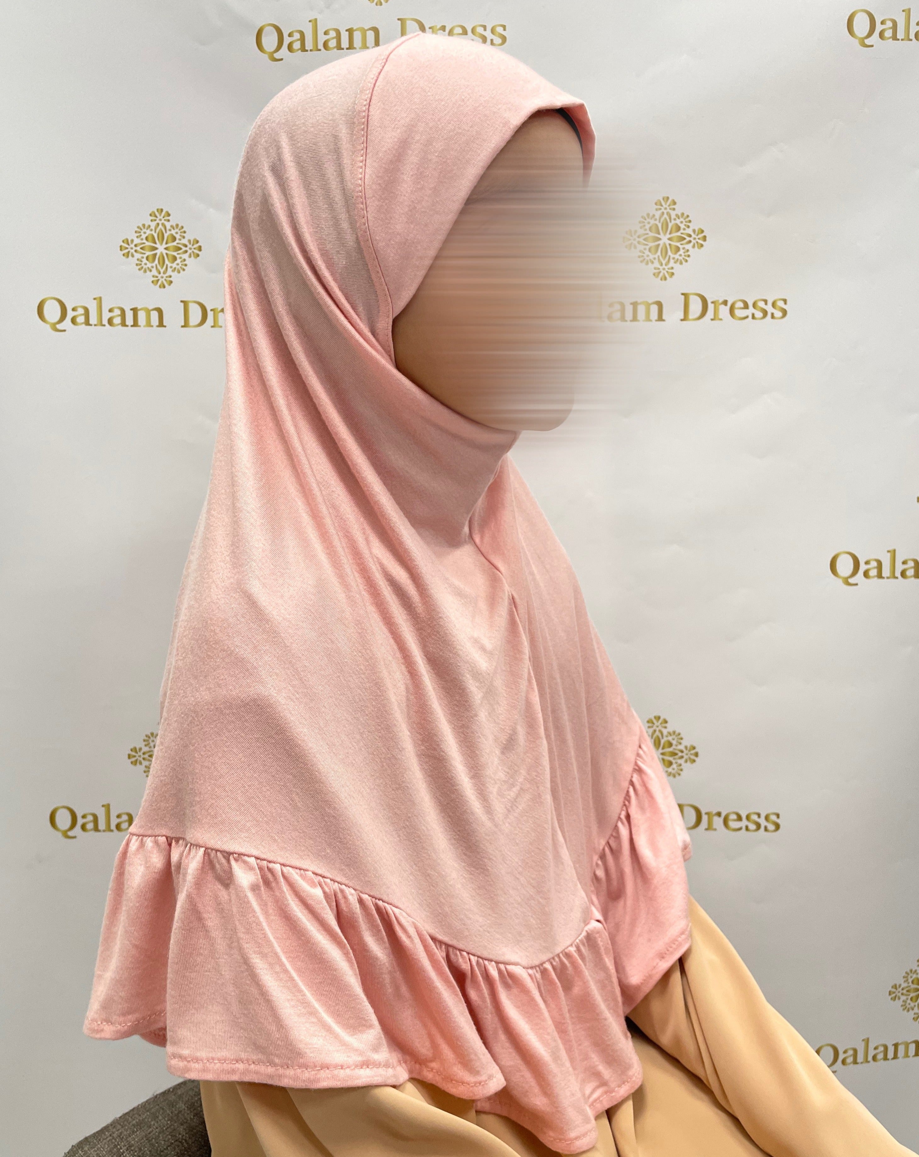 Hijab enfant petite fille matiere legere elastique jersey froufrou qalam dress boutique creteil 
