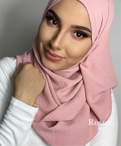 Hijab jazz long rose Hijab à enfiler bonnet integrer long tendance jilbeb mode modeste fashion qalam dress boutique musulmane femme voilées hijab france robe abaya blanche