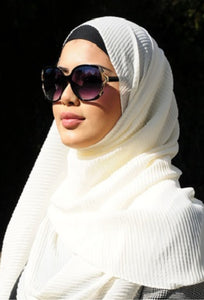 Hijab mousseline gaufre sofia en blanc ou noir voile rectangulaire tissu haute qualite tendance 