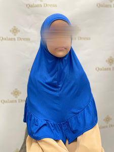 Hijab petite fille en viscose bleu electrique froufrou elastique qalam dress boutique 