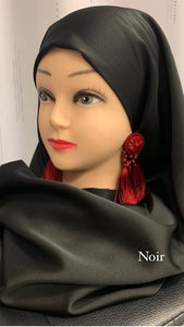  Hijab voile satiné satin long evenement mariage  Hijab à enfiler bonnet integrer long tendance jilbeb mode modeste fashion qalam dress boutique musulmane femme voilées hijab france robe abaya blanche