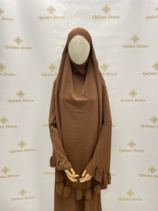 Jilbeb froufrou en soie de medine marron choco tendance hijab mode modeste tenue de priere 