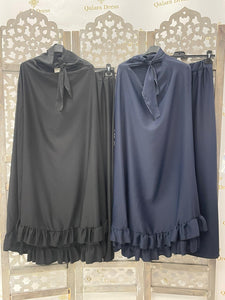 Jilbeb jupe khimar soie de medine volants bleu nuit noir tenue de priere mastour boutique femmes musulmanes 