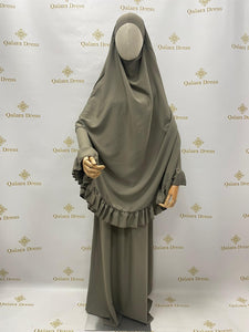 Jilbeb jupe khimar soie de medine volants bleu nuit noir tenue de priere mastour mode modest boutique femmes musulmanes 