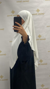 Khimar court blanc soie de médine jilbeb voilée abaya hijeb hijab tunique jilbeb mode modeste fashion qalam dress boutique musulmane femme voilées hijab france robe abaya blanche