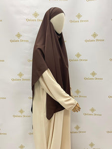 Khimar hijab carree soie de medine jilbeb marron nouveau modele