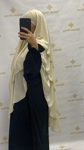jilbeb 3 voiles mousseline Khimar long soie de medine jilbeb ramadan Hijab abaya hijeb hijab tunique jilbeb mode modeste fashion qalam dress boutique musulmane femme voilées hijab france robe abaya blanche