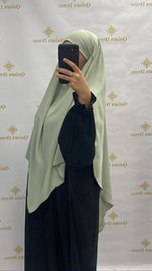 Khimar long soie de médine vert d'eau mastoura mastour abaya hijeb hijab tunique jilbeb mode modeste fashion qalam dress boutique musulmane femme voilées hijab france robe abaya blanche
