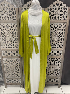 Kimono classy strass tendance hijab soie de médine vert pomme modeste style dubai boutique femmes musulmanes 