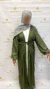 Kimono manches bouffantes pailleté tablier abaya kimono jupe tablierabaya hijeb hijab tunique jilbeb mode modeste fashion qalam dress boutique musulmane femme voilées hijab france robe abaya blanche