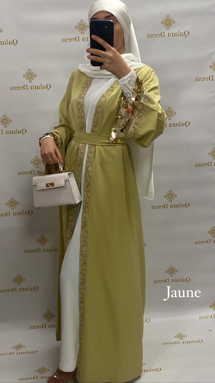 Kimono Naiyla aid vibes abaya hijeb hijab tunique jilbeb mode modeste fashion qalam dress boutique musulmane femme voilées hijab france robe abaya blanche