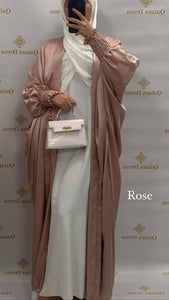 Kimono zakiya satiné manches papillon abaya hijeb hijab tunique jilbeb mode modeste fashion qalam dress boutique musulmane femme voilées hijab france robe abaya blanche