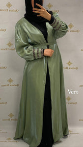 Kimono satiné Safa Luxury abaya hijeb hijab tunique jilbeb mode modeste fashion qalam dress boutique musulmane femme voilées hijab france robe abaya blanche