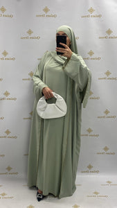 Kimono 3 pieces Salya Soie de Médine doré fluide  abaya hijeb hijab tunique jilbeb mode modeste fashion qalam dress boutique musulmane femme voilées hijab france robe abaya blanche
