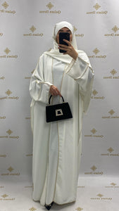 Kimono 3 pieces Salya Soie de Médine doré fluide  abaya hijeb hijab tunique jilbeb mode modeste fashion qalam dress boutique musulmane femme voilées hijab france robe abaya blanche