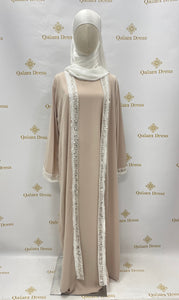 Kimono abaya hijab argent or beige rose blanc 
