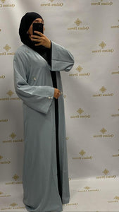 Kimono strass amira bleu gris tendance hijab mode modeste mastour evenement ramadan aid boutique qalam dress 