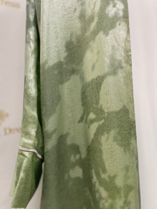 Kimono farasha imprimer manches strass en vert tissu fluide leger vert qalam dress boutique 