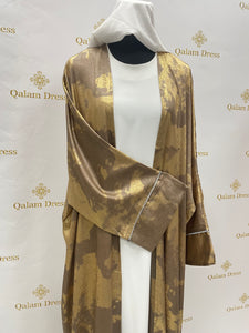 Kimono farasha imprimer taches marron tissu fluide leger tendance hijab fashion boutique qalam dress