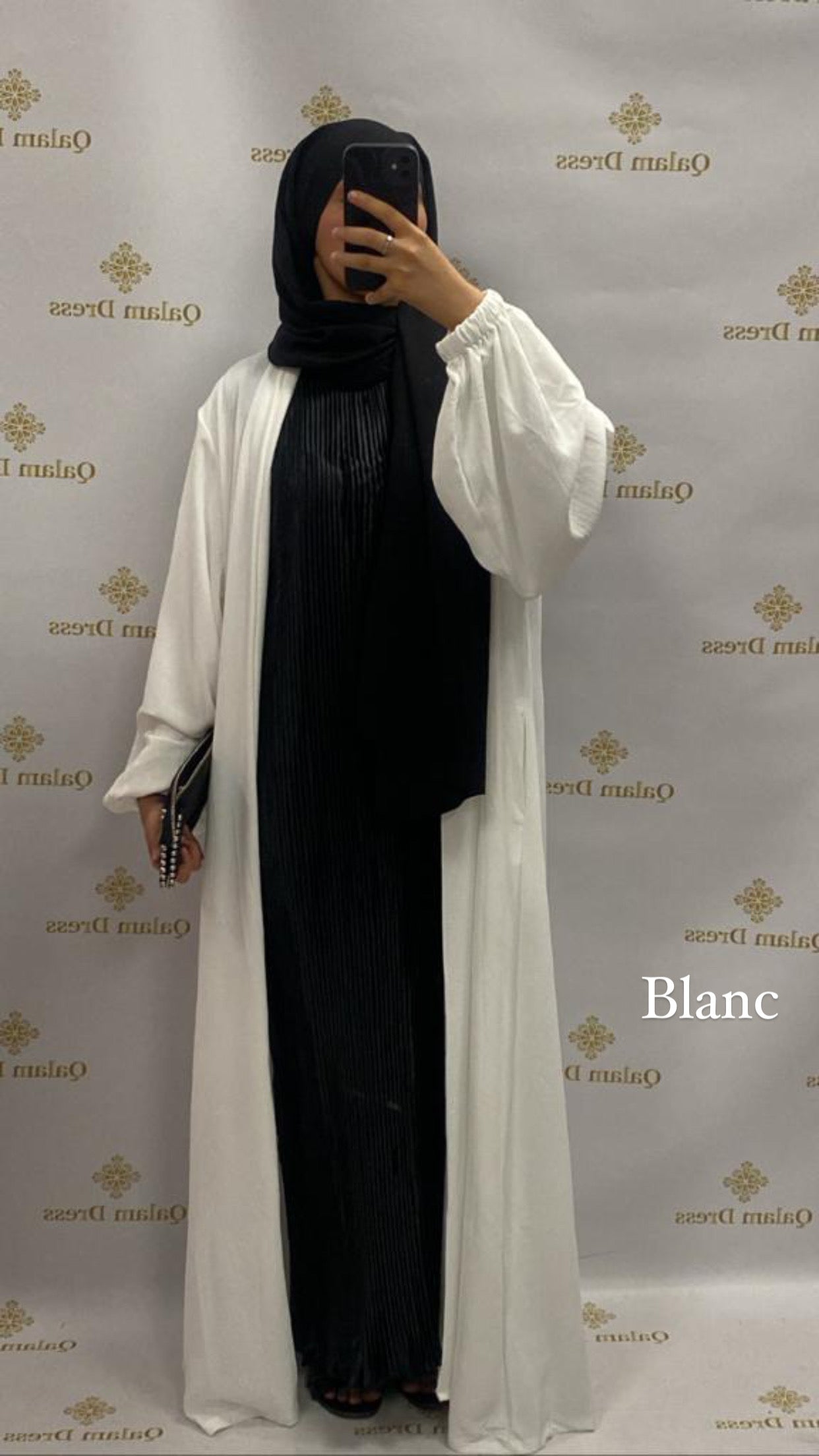 Kimono jazz long manches bouffantes large mastour mastoura modest fashion abaya hijeb hijab tunique jilbeb mode modeste fashion qalam dress boutique musulmane femme voilées hijab france robe abaya blanche