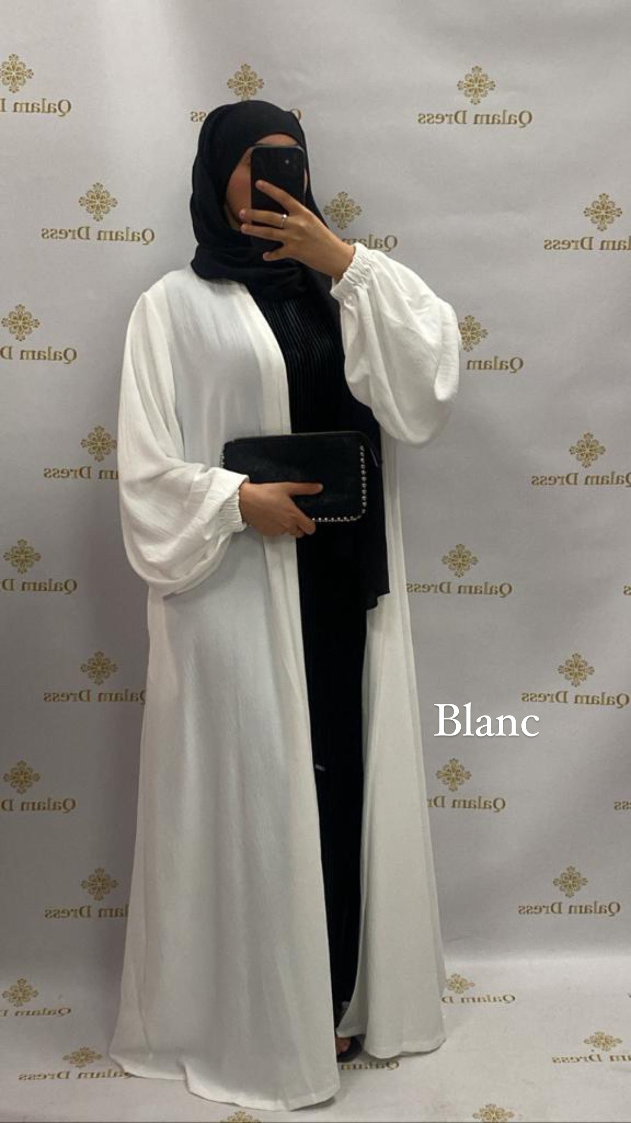 Kimono jazz long manches bouffantes large mastour mastoura modest fashion abaya hijeb hijab tunique jilbeb mode modeste fashion qalam dress boutique musulmane femme voilées hijab france robe abaya blanche