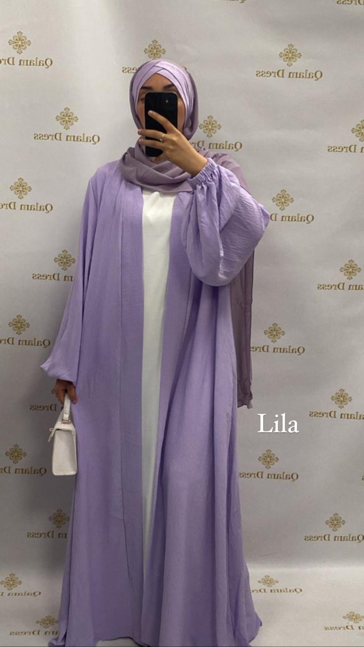 Kimono jazz long manches bouffantes large mastour mastoura modest fashion abaya hijeb hijab tunique jilbeb mode modeste fashion qalam dress boutique musulmane femme voilées hijab france robe abaya blanche
