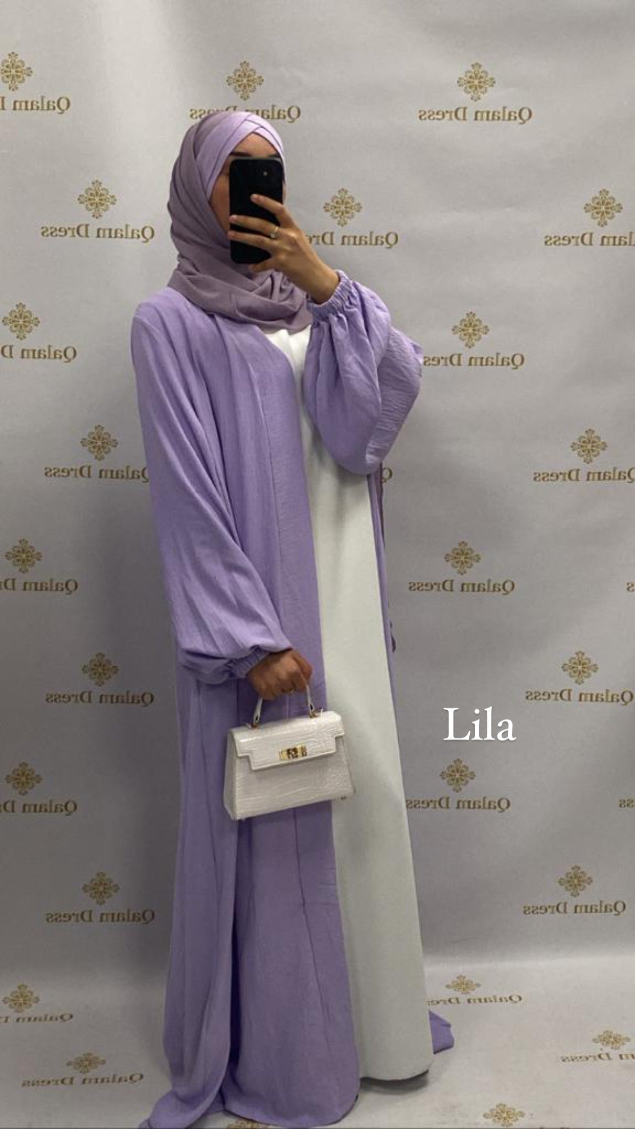 Kimono jazz long manches bouffantes large mastour mastoura modest fashion abaya hijeb hijab tunique jilbeb mode modeste fashion qalam dress boutique musulmane femme voilées hijab france robe abaya blanche