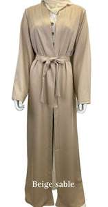 Kimono long avec ceinture couleur beige sable mode modeste tendance hijab qalam dress boutique creteil 