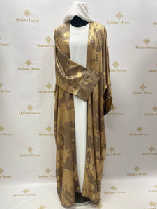 Kimono farasha imprimer taches marron ou vert tissu fluide leger tendance hijab fashion 