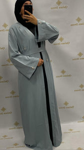 Kimono strass amira bleu gris tendance hijab mode modeste mastour evenement ramadan aid qalam dress